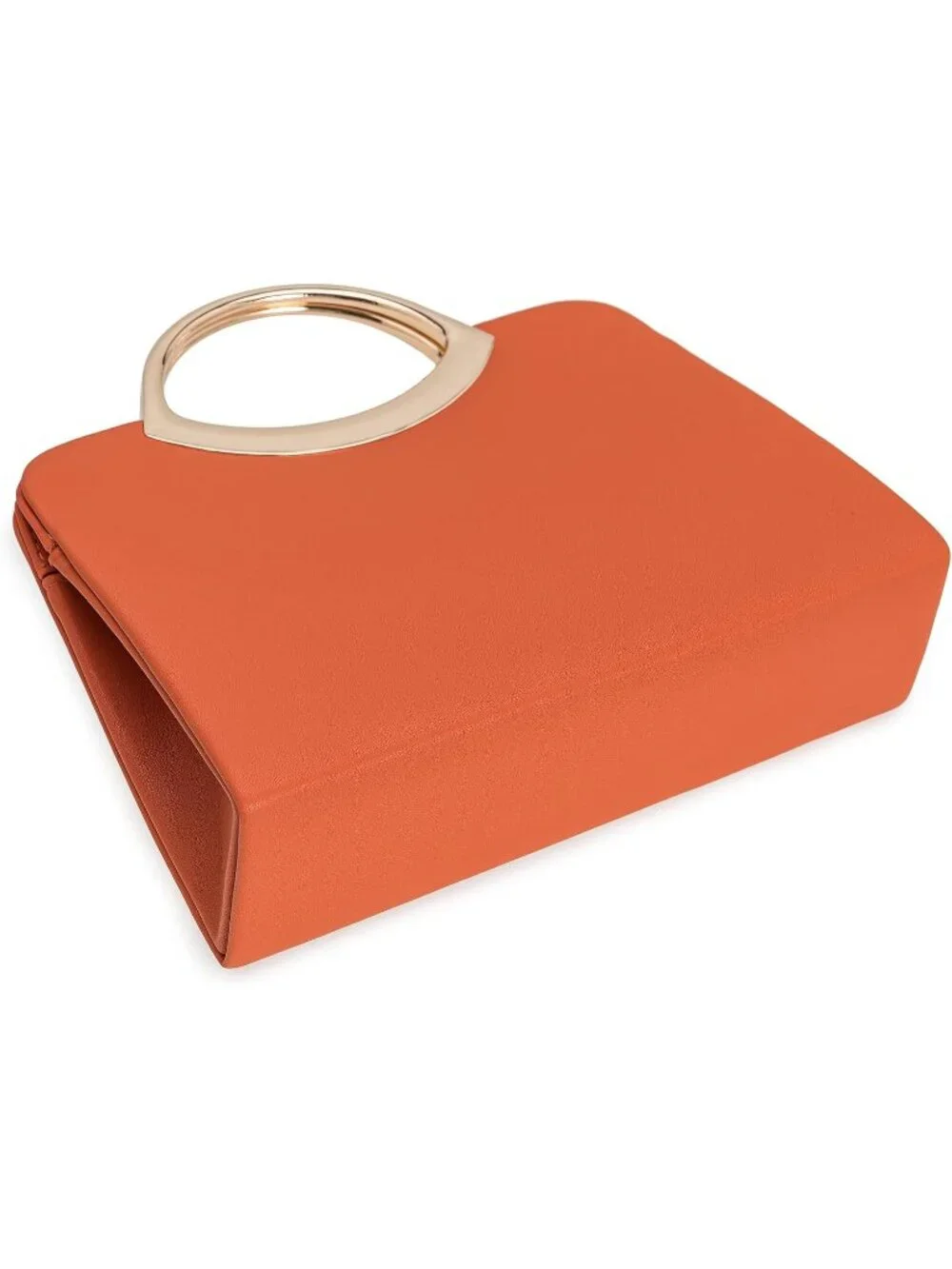 👜Women's Burnt Orange Small Dressy Evening Handbag Circle Handle Elegant Purse